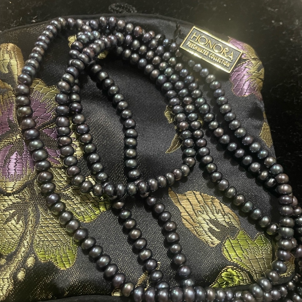 Honora 5mm Peacock Button Dark Pearl Beaded Necklace Strand 48"